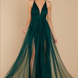 Tulle emerald green maxi dress